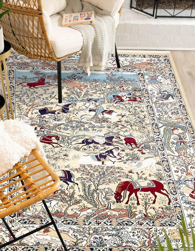 Tan 5' 3 x 8' Narenj Rectangle Area Rug 85% Polypropylene & 15% Polyester Traditional Classic Carpet for Living, Dining, Bedrooms, Office for Sale at Rug Engine