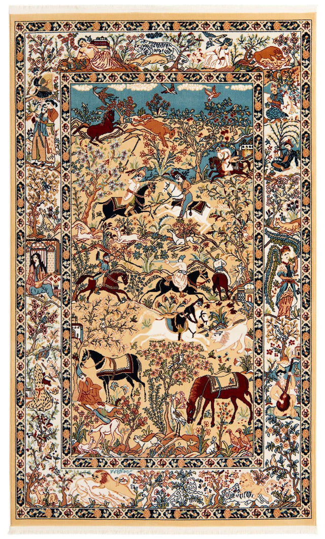 Tan 5' 3 x 8' Narenj Rectangle Area Rug 85% Polypropylene & 15% Polyester Traditional Classic Carpet for Living, Dining, Bedrooms, Office for Sale at Rug Engine