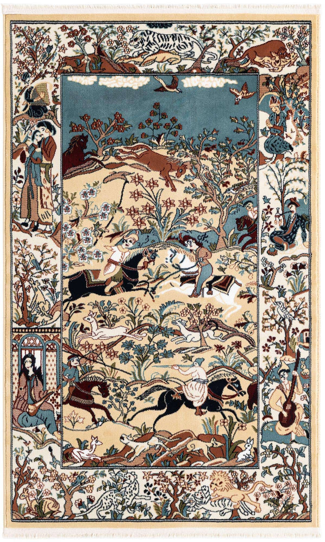 Tan 3' 1 x 5' 3 Narenj Rectangle Area Rug 85% Polypropylene & 15% Polyester Traditional Classic Carpet for Living, Dining, Bedrooms, Office for Sale at Rug Engine