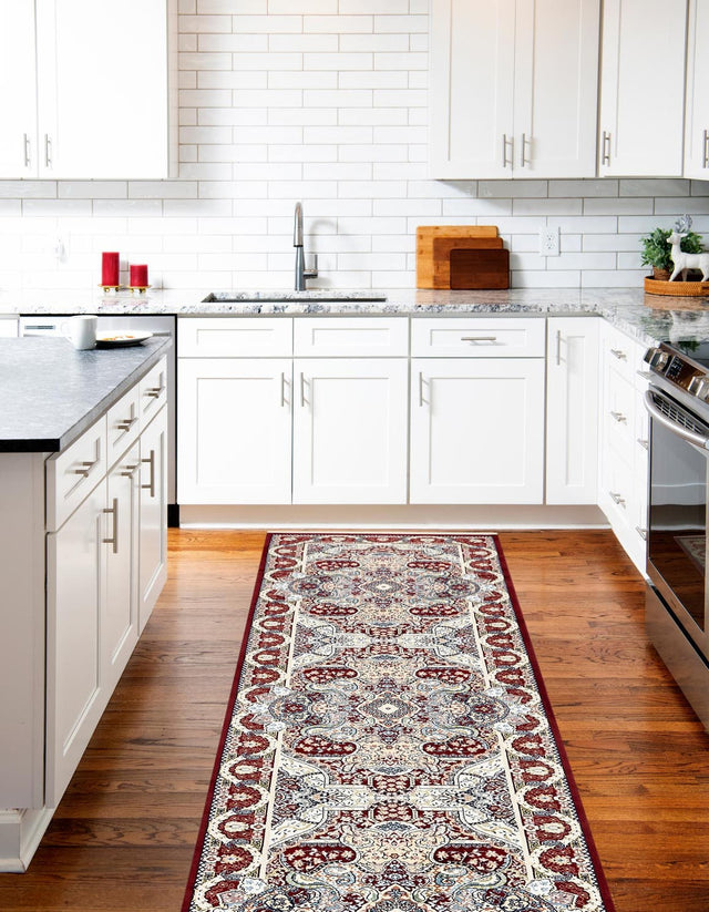 Burgundy 2' 11 x 13' 1 Narenj Runner Area Rug 85% Polypropylene & 15% Polyester Traditional Classic Carpet for Living, Dining, Bedrooms, Office for Sale at Rug Engine