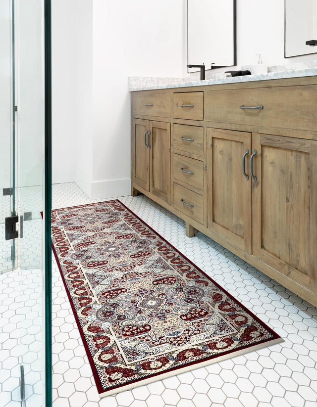 Burgundy 2' 11 x 13' 1 Narenj Runner Area Rug 85% Polypropylene & 15% Polyester Traditional Classic Carpet for Living, Dining, Bedrooms, Office for Sale at Rug Engine