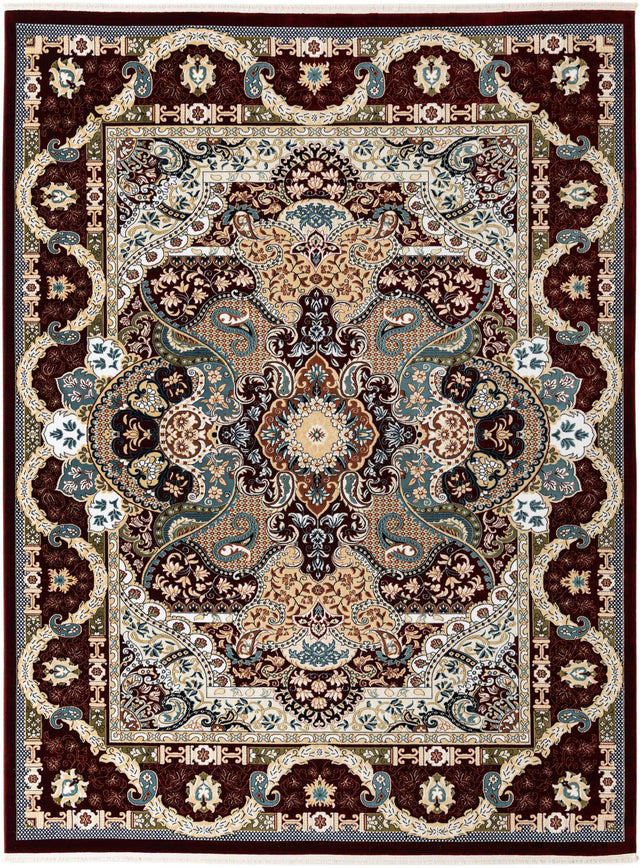 Burgundy 7' 10 x 10' Narenj Rectangle Area Rug 85% Polypropylene & 15% Polyester Traditional Classic Carpet for Living, Dining, Bedrooms, Office for Sale at Rug Engine
