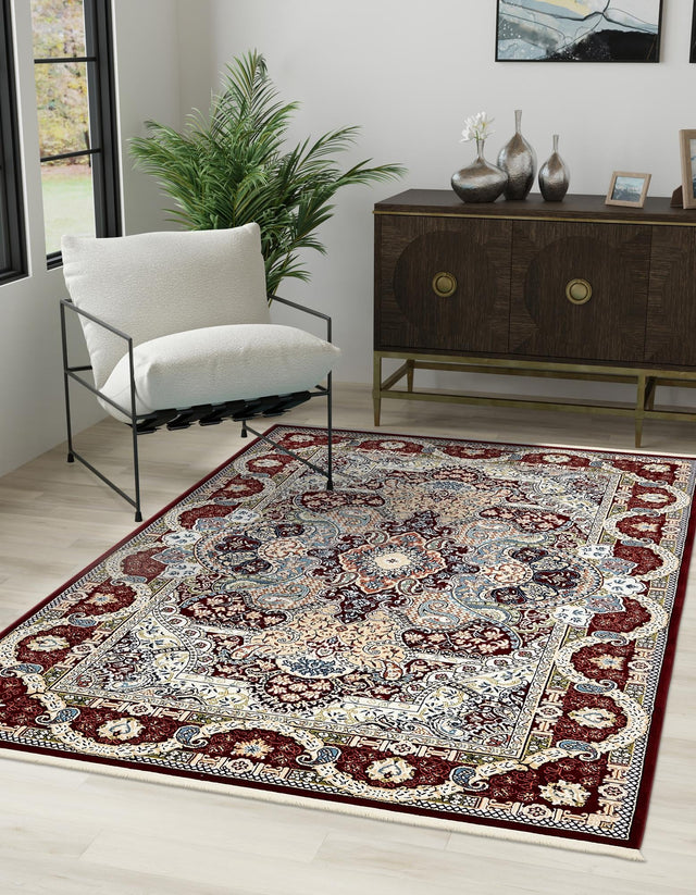 Burgundy 3' 1 x 5' 3 Narenj Rectangle Area Rug 85% Polypropylene & 15% Polyester Traditional Classic Carpet for Living, Dining, Bedrooms, Office for Sale at Rug Engine