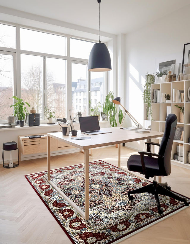 Burgundy 7' 10 x 10' Narenj Rectangle Area Rug 85% Polypropylene & 15% Polyester Traditional Classic Carpet for Living, Dining, Bedrooms, Office for Sale at Rug Engine