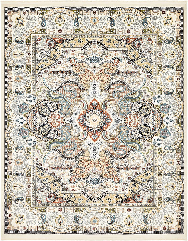 Ivory 7' 10 x 10' Narenj Rectangle Area Rug 85% Polypropylene & 15% Polyester Traditional Classic Carpet for Living, Dining, Bedrooms, Office for Sale at Rug Engine