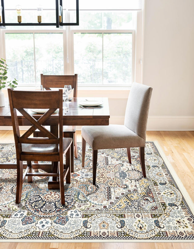 Ivory 7' 10 x 10' Narenj Rectangle Area Rug 85% Polypropylene & 15% Polyester Traditional Classic Carpet for Living, Dining, Bedrooms, Office for Sale at Rug Engine