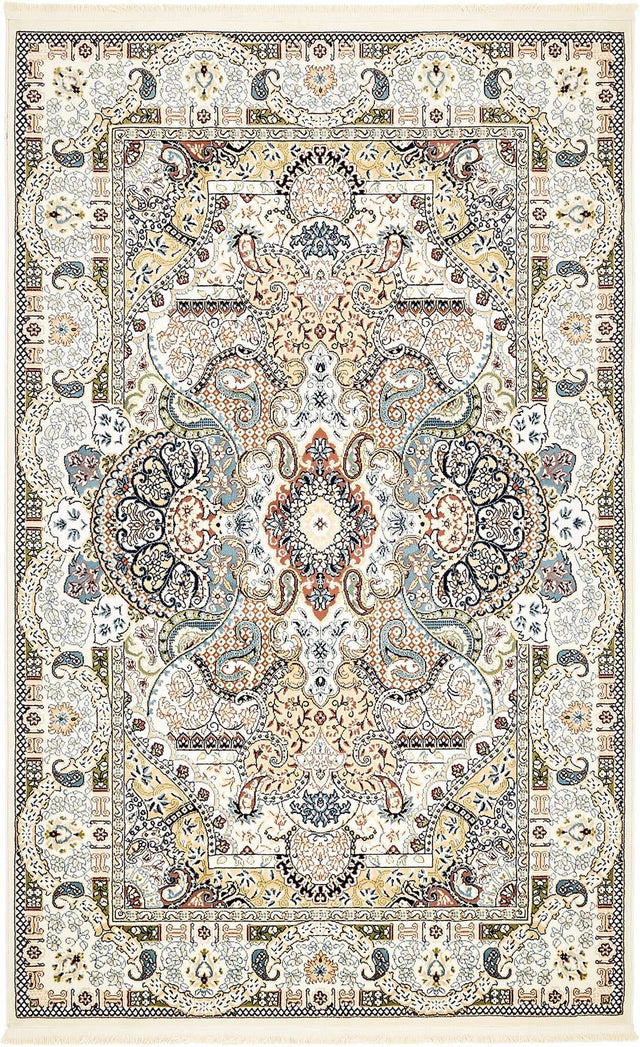 Ivory 5' 3 x 8' Narenj Rectangle Area Rug 85% Polypropylene & 15% Polyester Traditional Classic Carpet for Living, Dining, Bedrooms, Office for Sale at Rug Engine