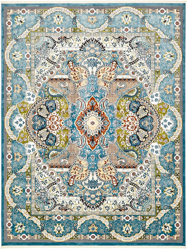 Blue 10' x 13' Narenj Rectangle Area Rug 85% Polypropylene & 15% Polyester Traditional Classic Carpet for Living, Dining, Bedrooms, Office for Sale at Rug Engine