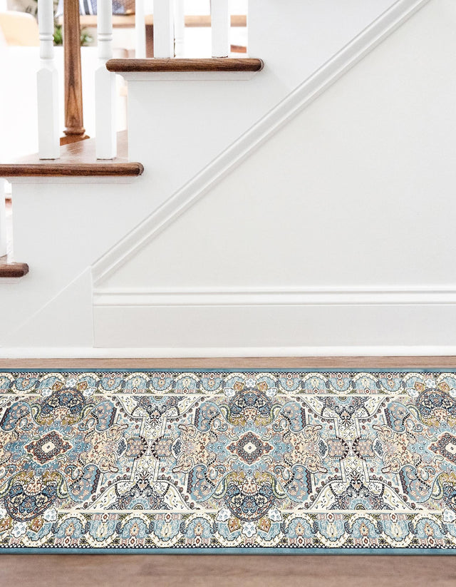 Blue 2' 11 x 13' 1 Narenj Runner Area Rug 85% Polypropylene & 15% Polyester Traditional Classic Carpet for Living, Dining, Bedrooms, Office for Sale at Rug Engine