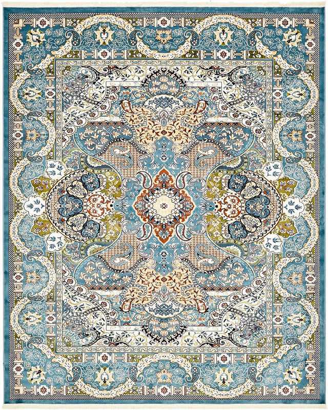 Blue 7' 10 x 10' Narenj Rectangle Area Rug 85% Polypropylene & 15% Polyester Traditional Classic Carpet for Living, Dining, Bedrooms, Office for Sale at Rug Engine