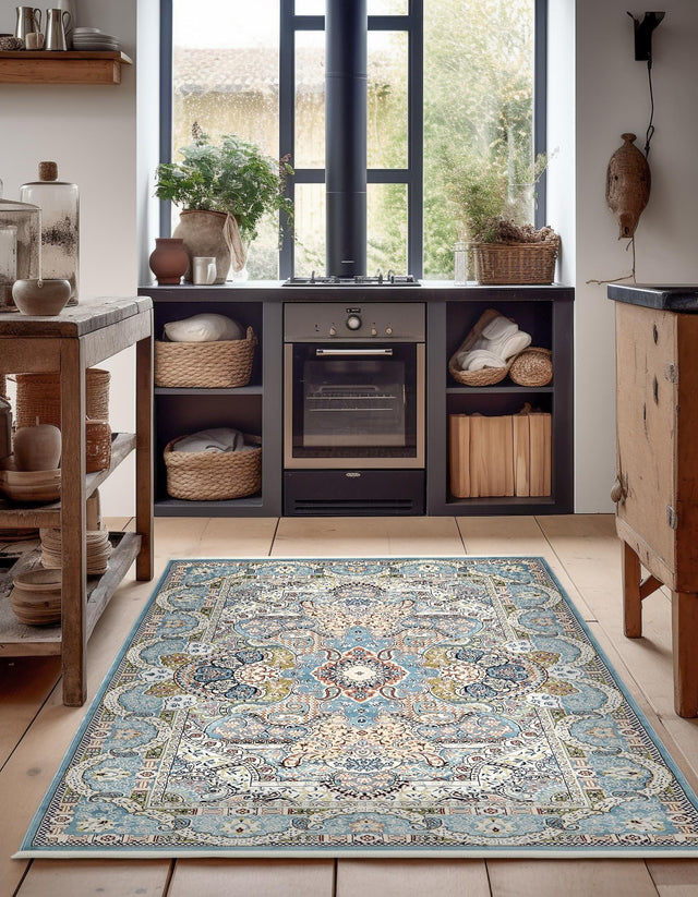 Blue 5' 3 x 8' Narenj Rectangle Area Rug 85% Polypropylene & 15% Polyester Traditional Classic Carpet for Living, Dining, Bedrooms, Office for Sale at Rug Engine