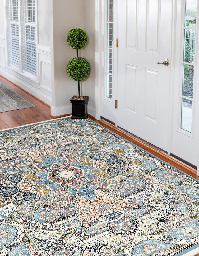 Blue 5' 3 x 8' Narenj Rectangle Area Rug 85% Polypropylene & 15% Polyester Traditional Classic Carpet for Living, Dining, Bedrooms, Office for Sale at Rug Engine