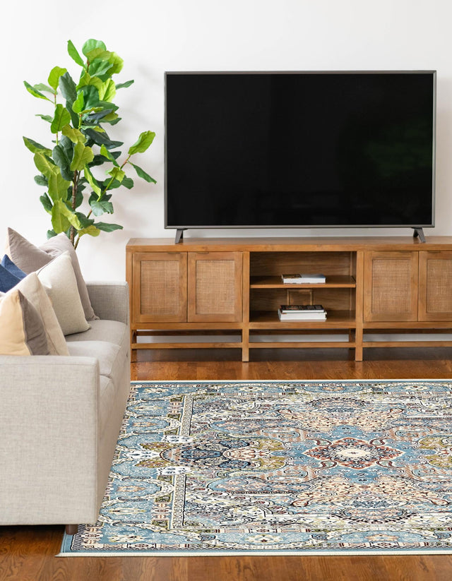 Blue 7' 10 x 10' Narenj Rectangle Area Rug 85% Polypropylene & 15% Polyester Traditional Classic Carpet for Living, Dining, Bedrooms, Office for Sale at Rug Engine