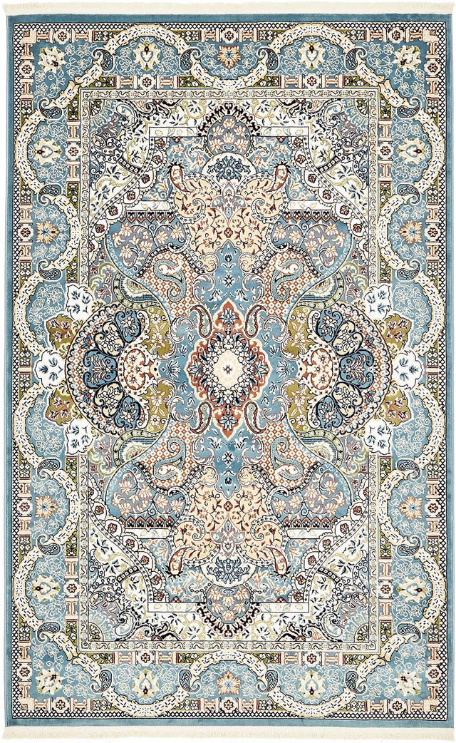 Blue 5' 3 x 8' Narenj Rectangle Area Rug 85% Polypropylene & 15% Polyester Traditional Classic Carpet for Living, Dining, Bedrooms, Office for Sale at Rug Engine