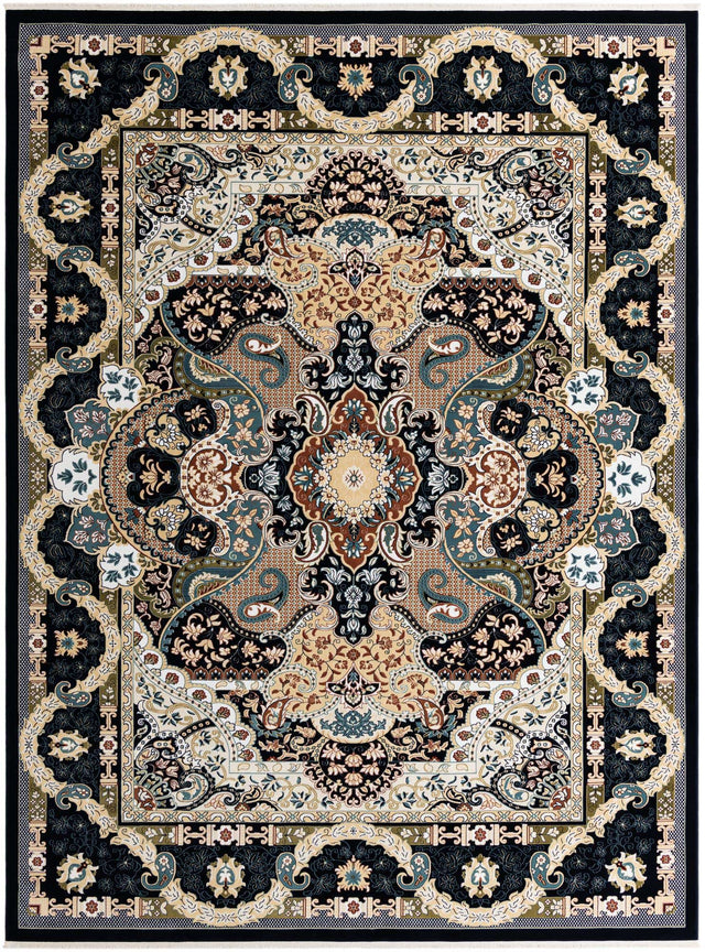 Navy Blue 10' x 13' Narenj Rectangle Area Rug 85% Polypropylene & 15% Polyester Traditional Classic Carpet for Living, Dining, Bedrooms, Office for Sale at Rug Engine