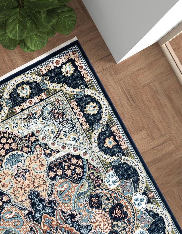 Navy Blue 6' 1 x 9' Narenj Rectangle Area Rug 85% Polypropylene & 15% Polyester Traditional Classic Carpet for Living, Dining, Bedrooms, Office for Sale at Rug Engine