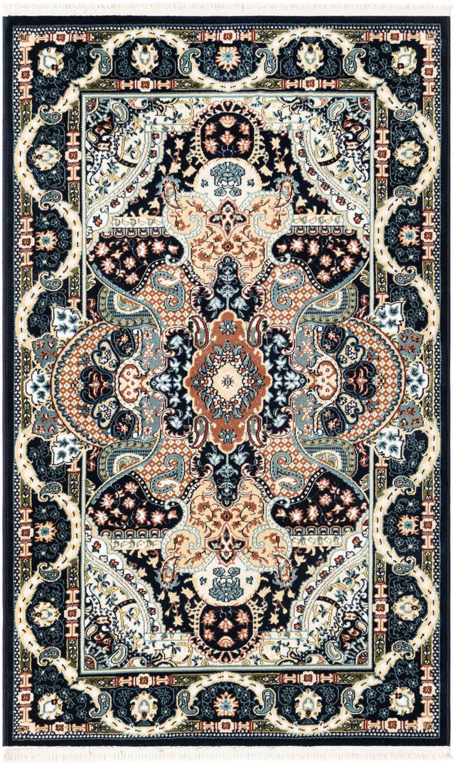 Navy Blue 3' 1 x 5' 3 Narenj Rectangle Area Rug 85% Polypropylene & 15% Polyester Traditional Classic Carpet for Living, Dining, Bedrooms, Office for Sale at Rug Engine