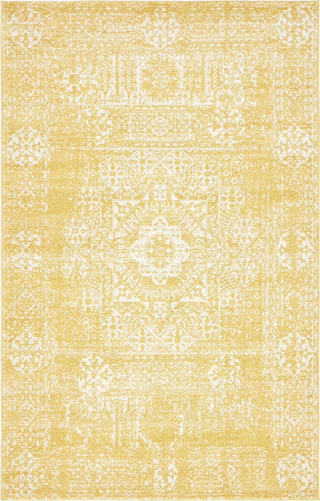 Yellow 5' x 8' Tradition Rectangle Area Rug Traditional Classic Vintage Design Carpet for Living Room, Bedrooms, Dining, Office Space for Sale at Rug Engine