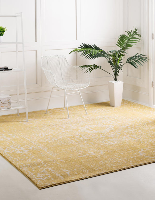 Yellow 8' 4 x 8' 4 Tradition Square Area Rug Traditional Classic Vintage Design Carpet for Living Room, Bedrooms, Dining, Office Space for Sale at Rug Engine