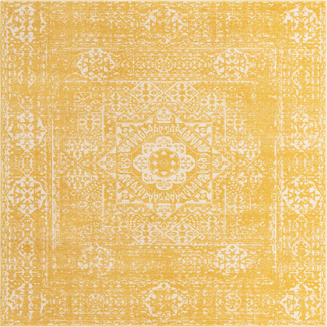 Yellow 8' 4 x 8' 4 Tradition Square Area Rug Traditional Classic Vintage Design Carpet for Living Room, Bedrooms, Dining, Office Space for Sale at Rug Engine