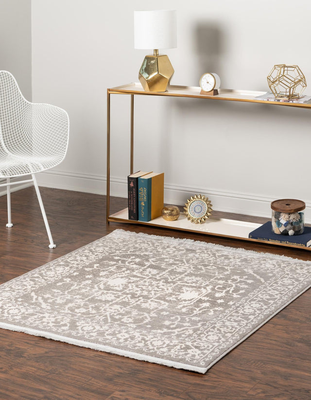 Light Gray 8' x 8' New Classical Square Area Rug 70% Polypropylene & 30% Polyester Traditional Vintage Distressed Carpet for Interior Design Home Decor for Sale at Rug Engine