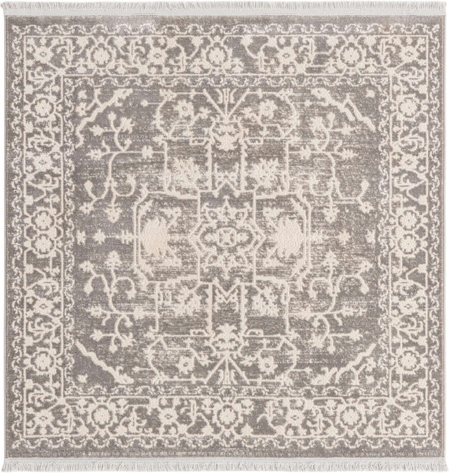 Light Gray 4' x 4' New Classical Square Area Rug 70% Polypropylene & 30% Polyester Traditional Vintage Distressed Carpet for Interior Design Home Decor for Sale at Rug Engine