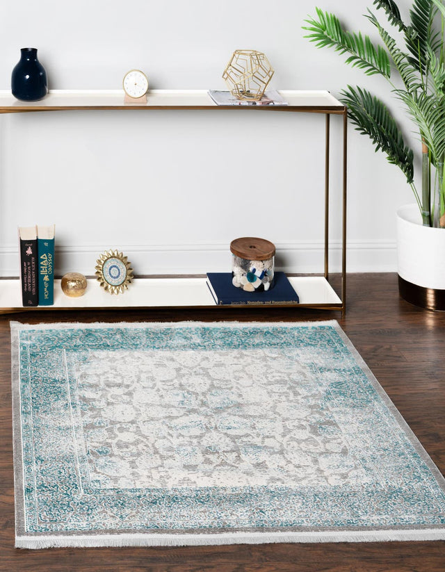 Light Blue 8' x 8' New Classical Square Area Rug 70% Polypropylene & 30% Polyester Traditional Vintage Distressed Carpet for Interior Design Home Decor for Sale at Rug Engine