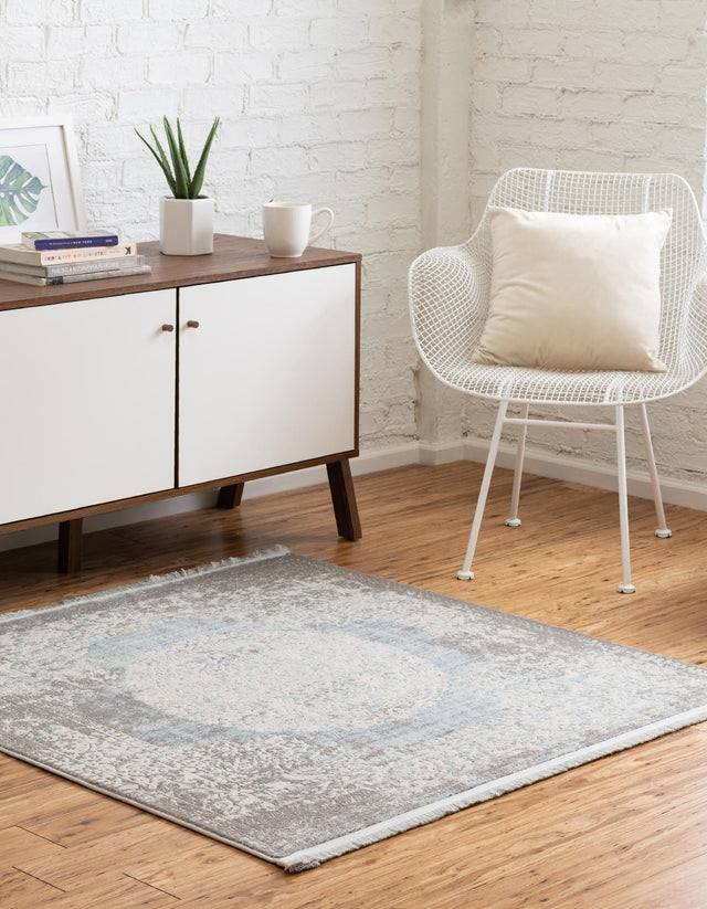 Light Blue 4' 1 x 4' 1 New Classical Square Area Rug 70% Polypropylene & 30% Polyester Traditional Vintage Distressed Carpet for Interior Design Home Decor for Sale at Rug Engine