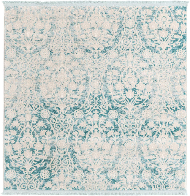 Light Blue 4' x 4' New Classical Square Area Rug 70% Polypropylene & 30% Polyester Traditional Vintage Distressed Carpet for Interior Design Home Decor for Sale at Rug Engine