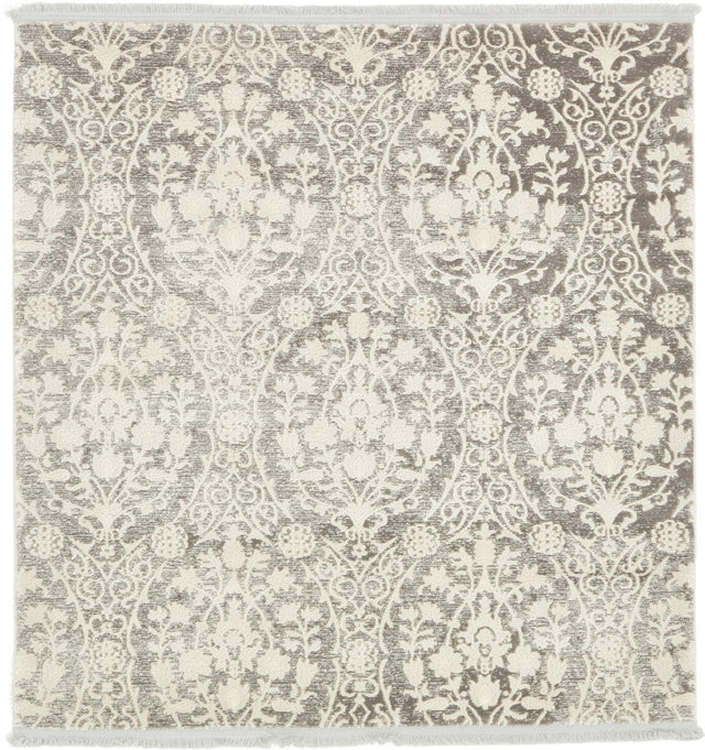 Light Gray 4' x 4' New Classical Square Area Rug 70% Polypropylene & 30% Polyester Traditional Vintage Distressed Carpet for Interior Design Home Decor for Sale at Rug Engine