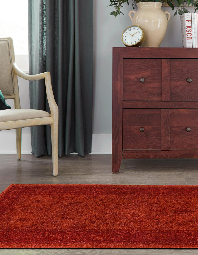 Rust Red 2' 7 x 10' La Jolla Runner Area Rug 100% Polypropylene Traditional Pattern Easy Clean Carpet for Living, Dining, Bedroom, Office for Sale at Rug Engine