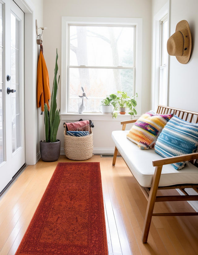 Rust Red 2' 7 x 10' La Jolla Runner Area Rug 100% Polypropylene Traditional Pattern Easy Clean Carpet for Living, Dining, Bedroom, Office for Sale at Rug Engine