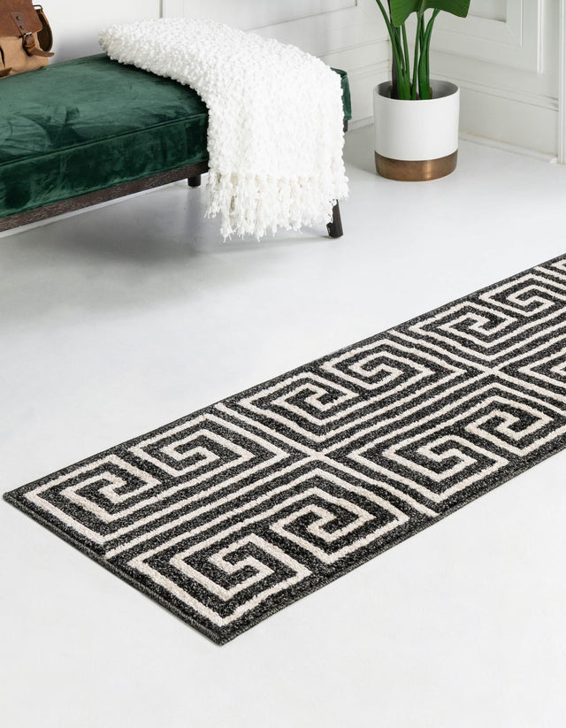 Black 2' x 6' 1 Athens Runner Area Rug 100% Polypropylene With Cotton Backing Easy Clean Indoor Living Dining Room Bedroom Office Carpet for Sale at Rug Engine