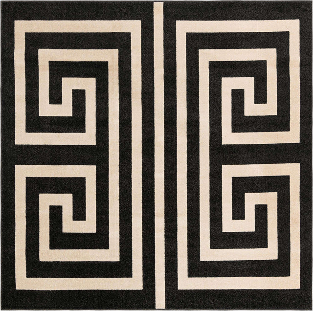 Black 7' 10 x 7' 10 Athens Square Area Rug 100% Polypropylene With Cotton Backing Easy Clean Indoor Living Dining Room Bedroom Office Carpet for Sale at Rug Engine