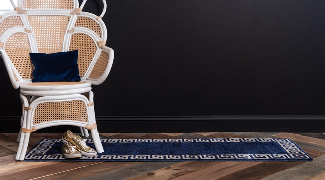 Navy Blue 2' x 6' 1 Athens Runner Area Rug 100% Polypropylene With Cotton Backing Easy Clean Indoor Living Dining Room Bedroom Office Carpet for Sale at Rug Engine