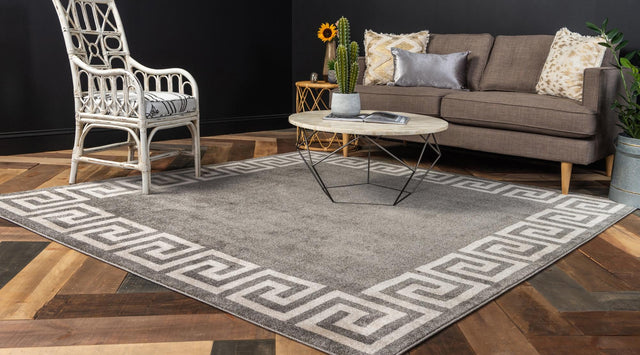 Gray 7' 10 x 7' 10 Athens Square Area Rug 100% Polypropylene With Cotton Backing Easy Clean Indoor Living Dining Room Bedroom Office Carpet for Sale at Rug Engine