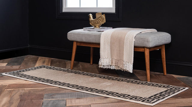 Beige and Gray 2' 7 x 10' Athens Runner Area Rug 100% Polypropylene With Cotton Backing Easy Clean Indoor Living Dining Room Bedroom Office Carpet for Sale at Rug Engine