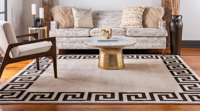 Beige and Gray 7' 10 x 7' 10 Athens Square Area Rug 100% Polypropylene With Cotton Backing Easy Clean Indoor Living Dining Room Bedroom Office Carpet for Sale at Rug Engine