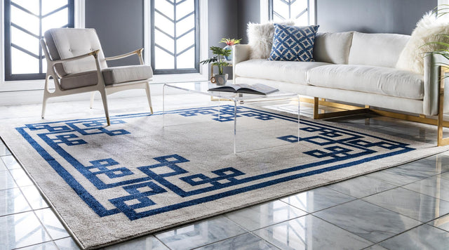 Beige and Blue 8' x 8' Athens Square Area Rug 100% Polypropylene With Cotton Backing Easy Clean Indoor Living Dining Room Bedroom Office Carpet for Sale at Rug Engine