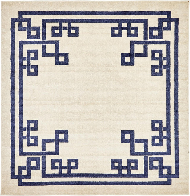 Beige and Blue 8' x 8' Athens Square Area Rug 100% Polypropylene With Cotton Backing Easy Clean Indoor Living Dining Room Bedroom Office Carpet for Sale at Rug Engine