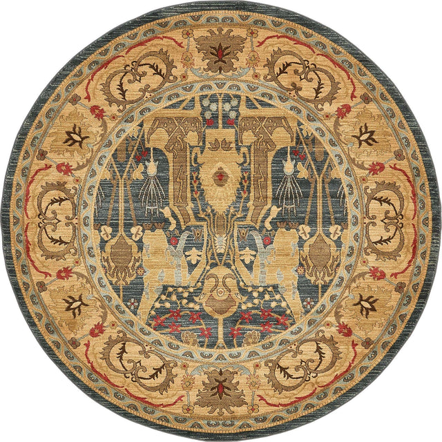 Navy Blue 8' x 8' Sahand Round Area Rug Affordable Easy Clean Traditional Design Durable Carpet for Home Interior Design Living Room Dining Office for Sale at Rug Engine
