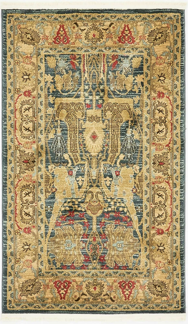 Navy Blue 3' 1 x 5' 3 Sahand Rectangle Area Rug Affordable Easy Clean Traditional Design Durable Carpet for Home Interior Design Living Room Dining Office for Sale at Rug Engine