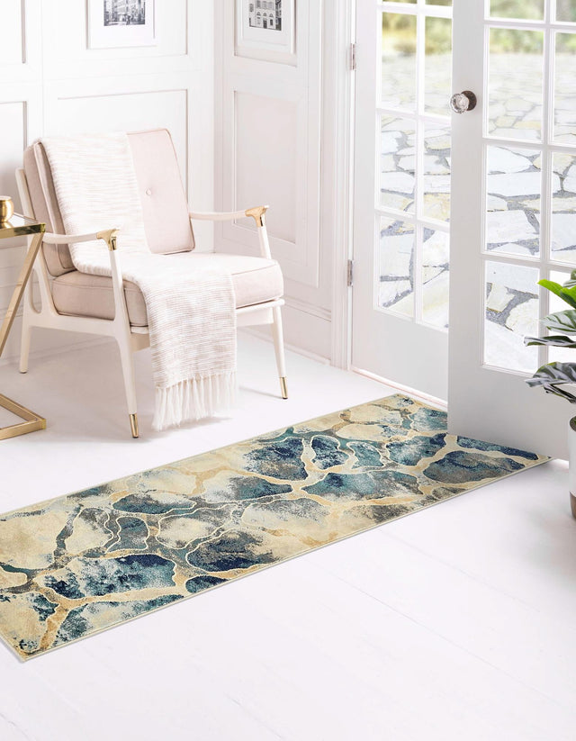 Navy Blue 2' 7 x 12' Mystic Runner Area Rug 100% Polypropylene Abstract Modern Carpet for Living Rooms, Dining, Bedrooms, Office for Sale at Rug Engine