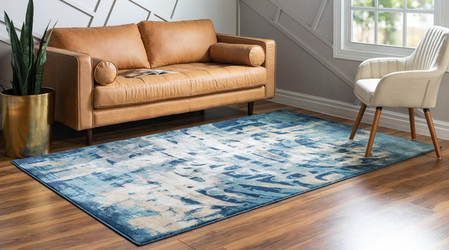 Navy Blue 9' x 12' 2 Mystic Rectangle Area Rug 100% Polypropylene Abstract Modern Carpet for Living Rooms, Dining, Bedrooms, Office for Sale at Rug Engine