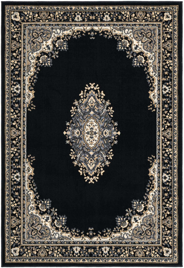 Black 4' 1 x 6' 1 Reza Rectangle Area Rug 100% Polypropylene Easy Clean Traditional Motif Classic Carpet for Home Interiors for Sale at Rug Engine