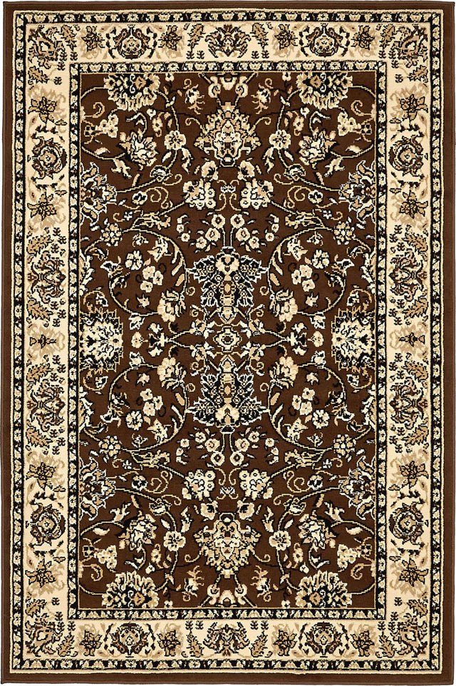 Brown 4' 1 x 6' 1 Sialk Hill Rectangle Area Rug 100% Polypropylene Durable Easy Clean Classic Traditional Design Carpet for Interior Design for Sale at Rug Engine
