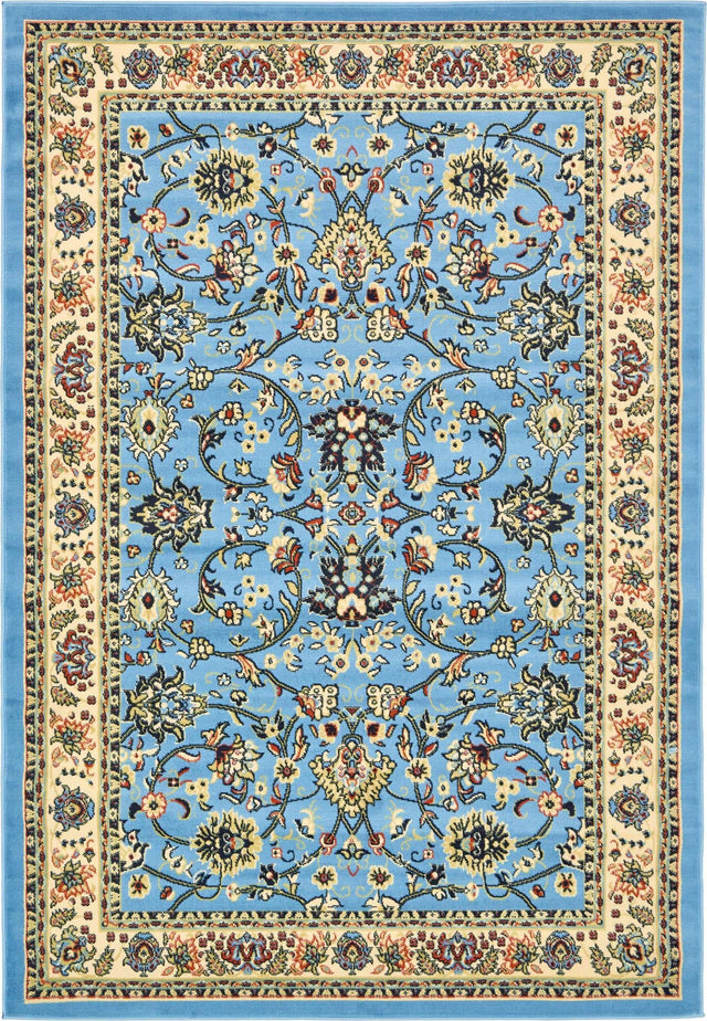 Light Blue 4' 1 x 6' 1 Sialk Hill Rectangle Area Rug 100% Polypropylene Durable Easy Clean Classic Traditional Design Carpet for Interior Design for Sale at Rug Engine