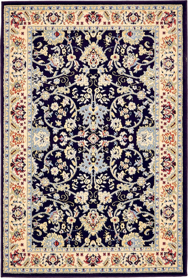 Navy Blue 4' 1 x 6' 1 Sialk Hill Rectangle Area Rug 100% Polypropylene Durable Easy Clean Classic Traditional Design Carpet for Interior Design for Sale at Rug Engine