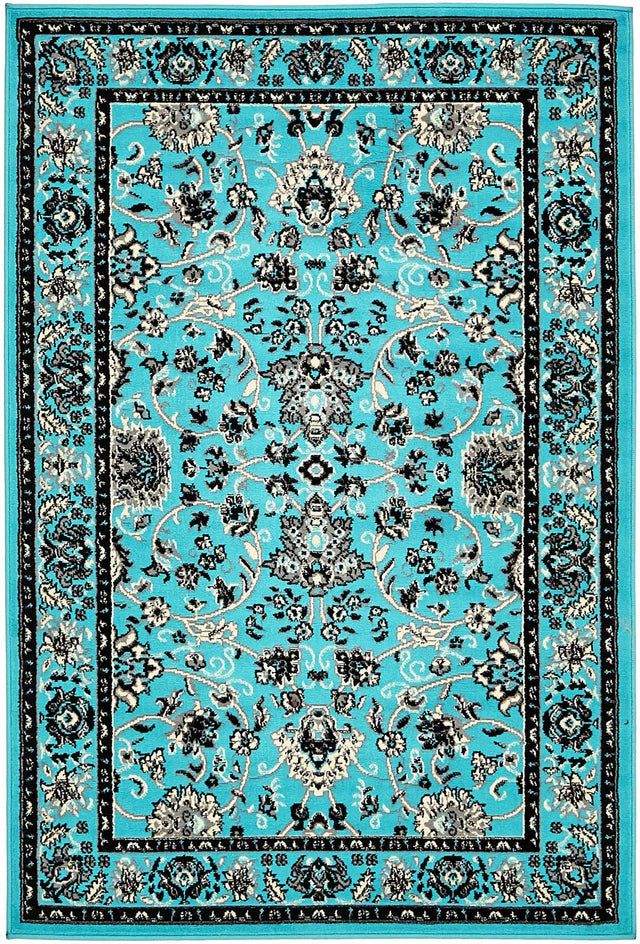 Turquoise 4' 1 x 6' 1 Sialk Hill Rectangle Area Rug 100% Polypropylene Durable Easy Clean Classic Traditional Design Carpet for Interior Design for Sale at Rug Engine