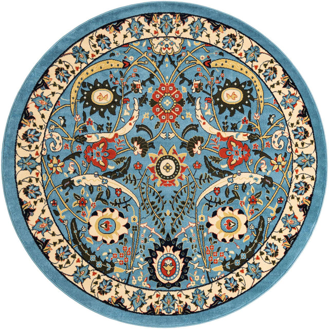 Blue 7' 10 x 7' 10 Espahan Round Area Rug 100% Polypropylene Stain Resistant Carpet With Cotton Backing Vivid Colorful Traditional Interior Design for Sale at Rug Engine
